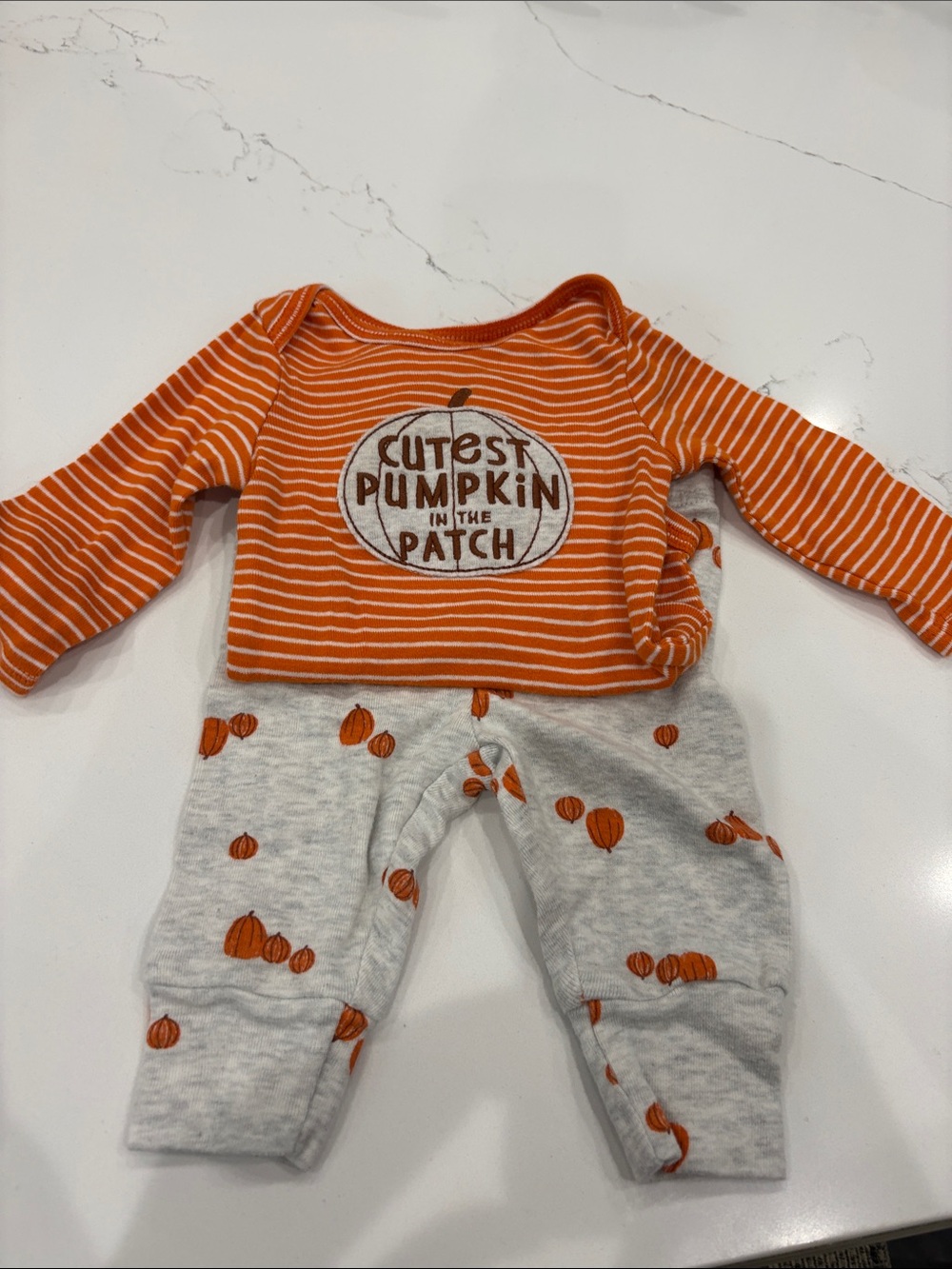 Orange Striped Pumpkin Footed Matching Set for Babies
